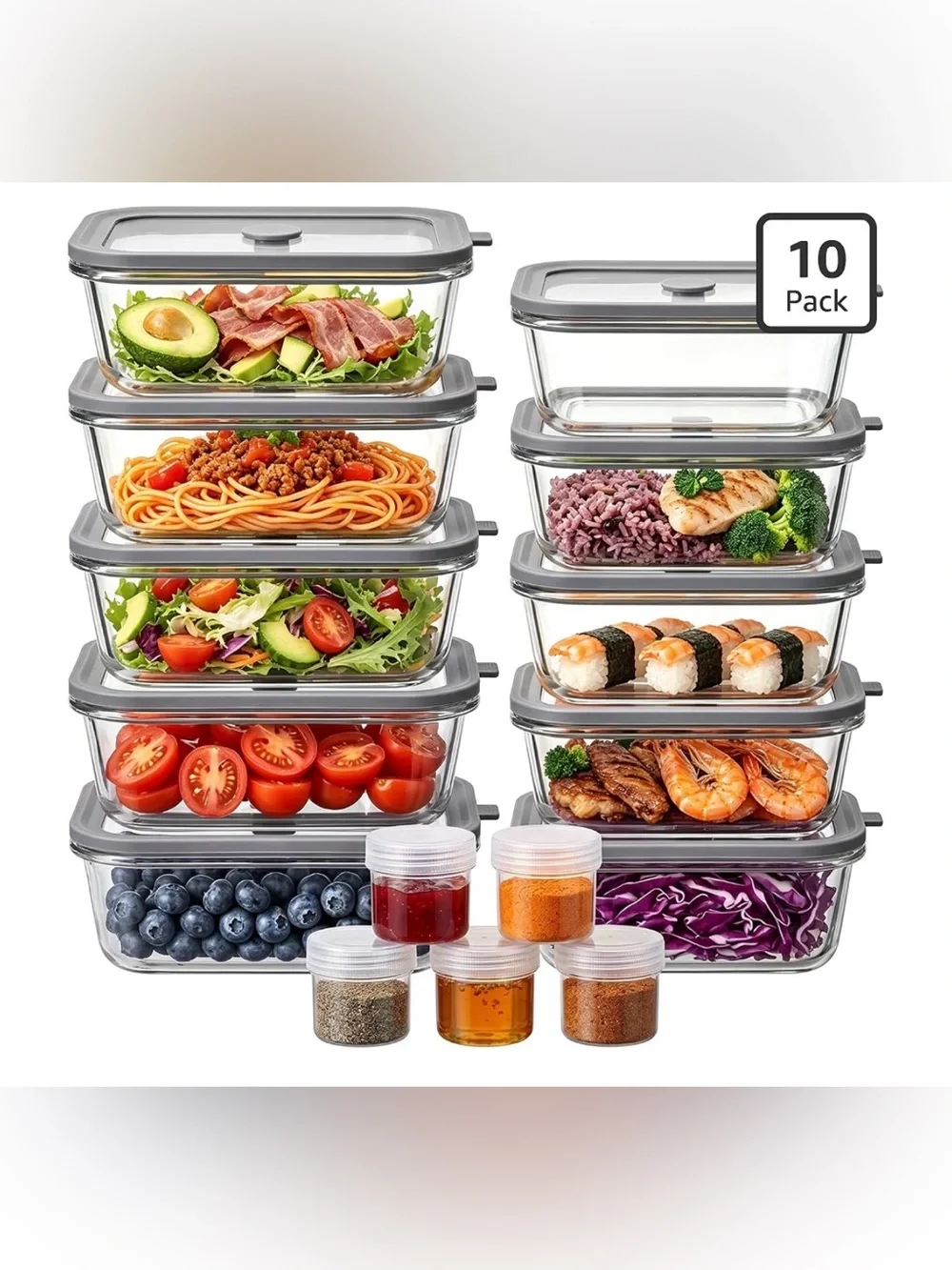 Food Storage Containers Set with Airtight Lids - Clear (Gray Trim)